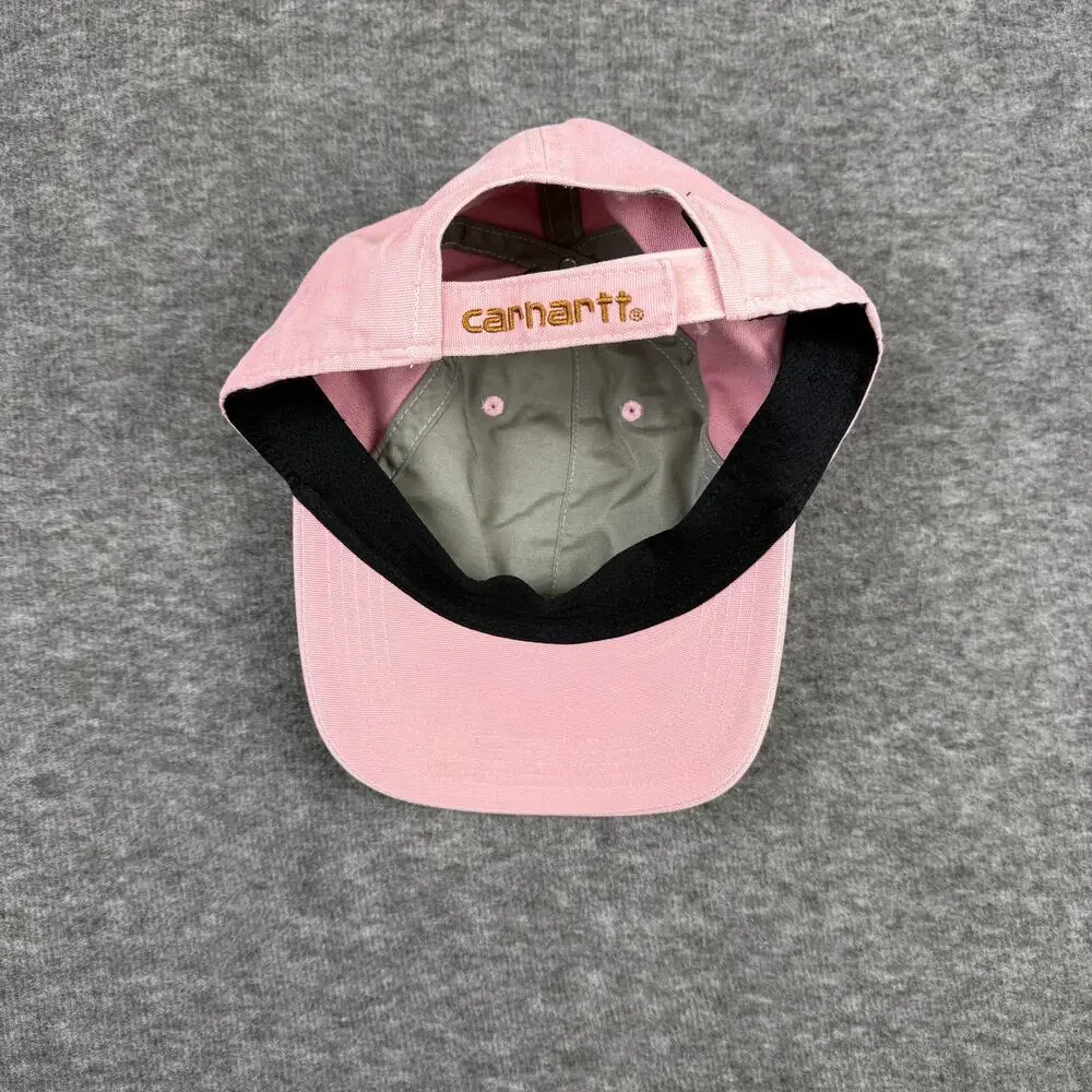 Carhartt Pink Canvas Strapback Hat with Brown Leather Logo Patch